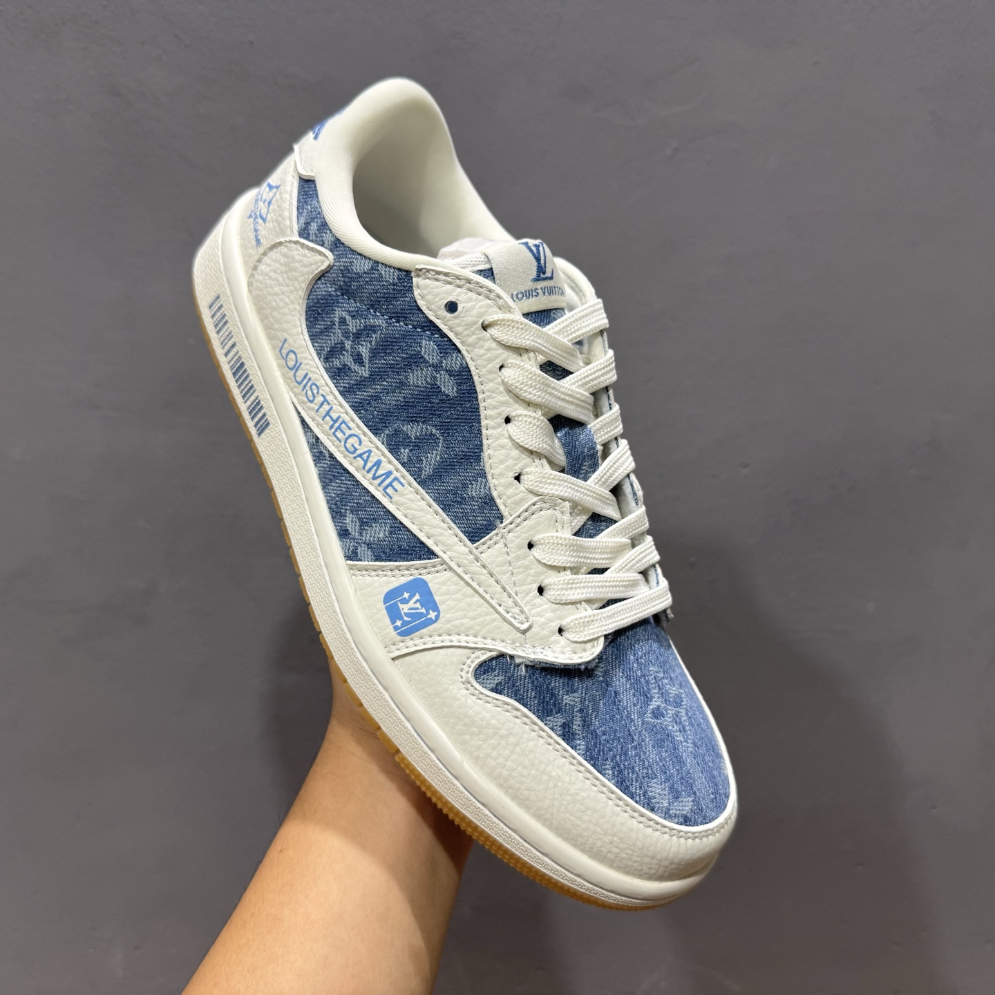 Travis Scott x Fragment Design x Air Jordan 1 Low SP AJ1 乔1 LV联名 白蓝牛仔 低帮文化休闲板鞋 SC0601-053