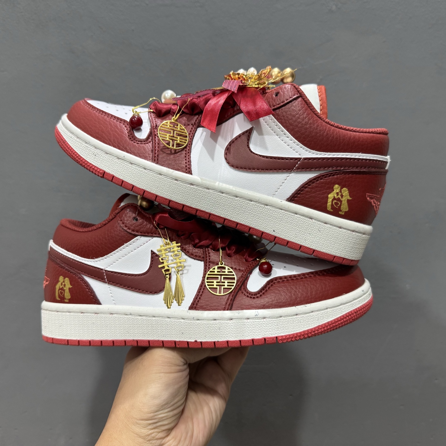 新款出货 原装 乔丹 Air Jordan 1 Low”Wedding”乔丹AJ1低帮秀禾婚鞋心心相印