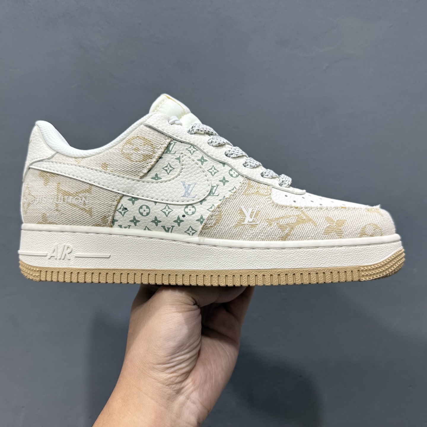 独家实拍C版 Nike Air Force 1 Low 07 x lv 米白黄牛仔布YX5066-330