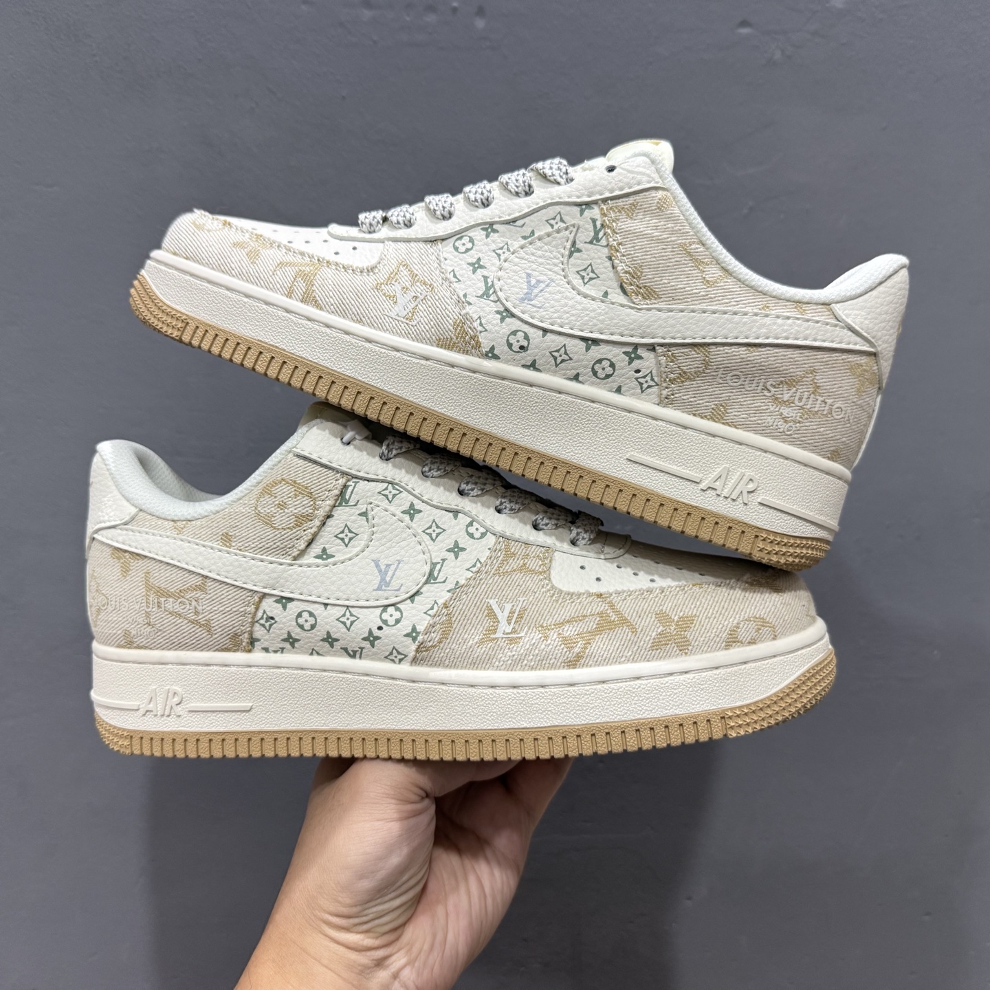 独家实拍C版 Nike Air Force 1 Low 07 x lv 米白黄牛仔布YX5066-330
