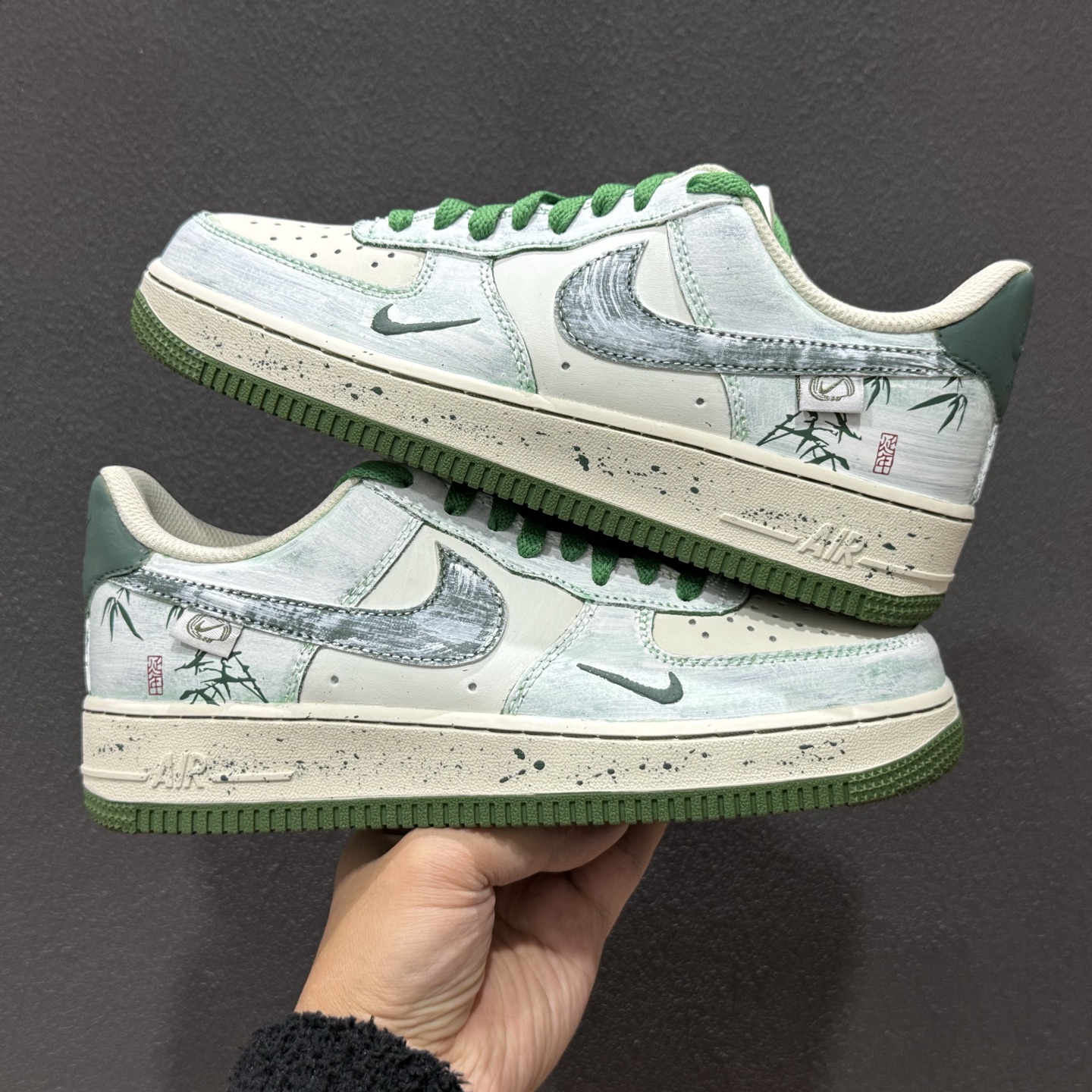 手绘涂鸦“青竹墨韵”Nike Air Force 1 “Bamboo in Ink Wash”空军一号定制板鞋 FB1839-123