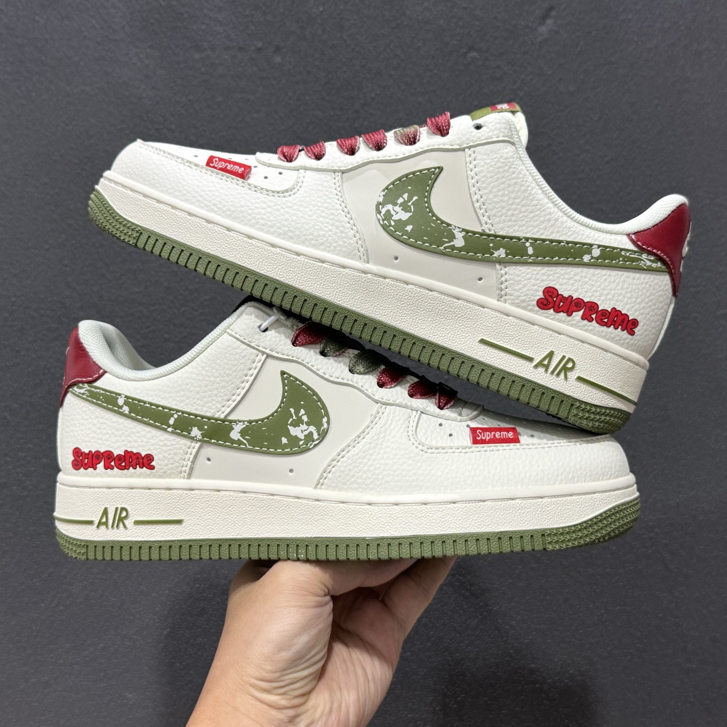 Nike Air Force 1 '07 Low “Supreme联名——米红织标绿勾”空军一号 低帮 运动鞋 QW5606-273