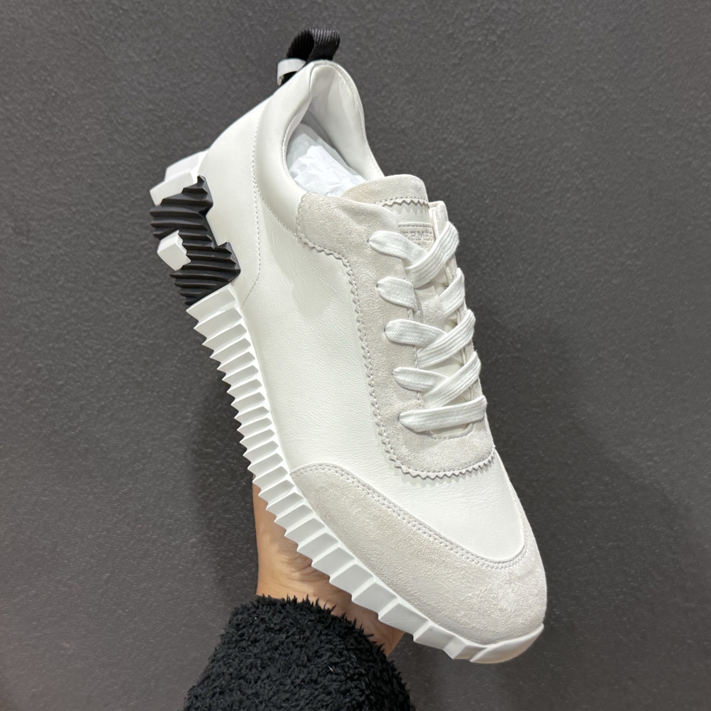 E2 HERMES爱马仕 Bouncing 网布 羊皮 舒适轻便 系带圆头 低帮 生活休闲鞋