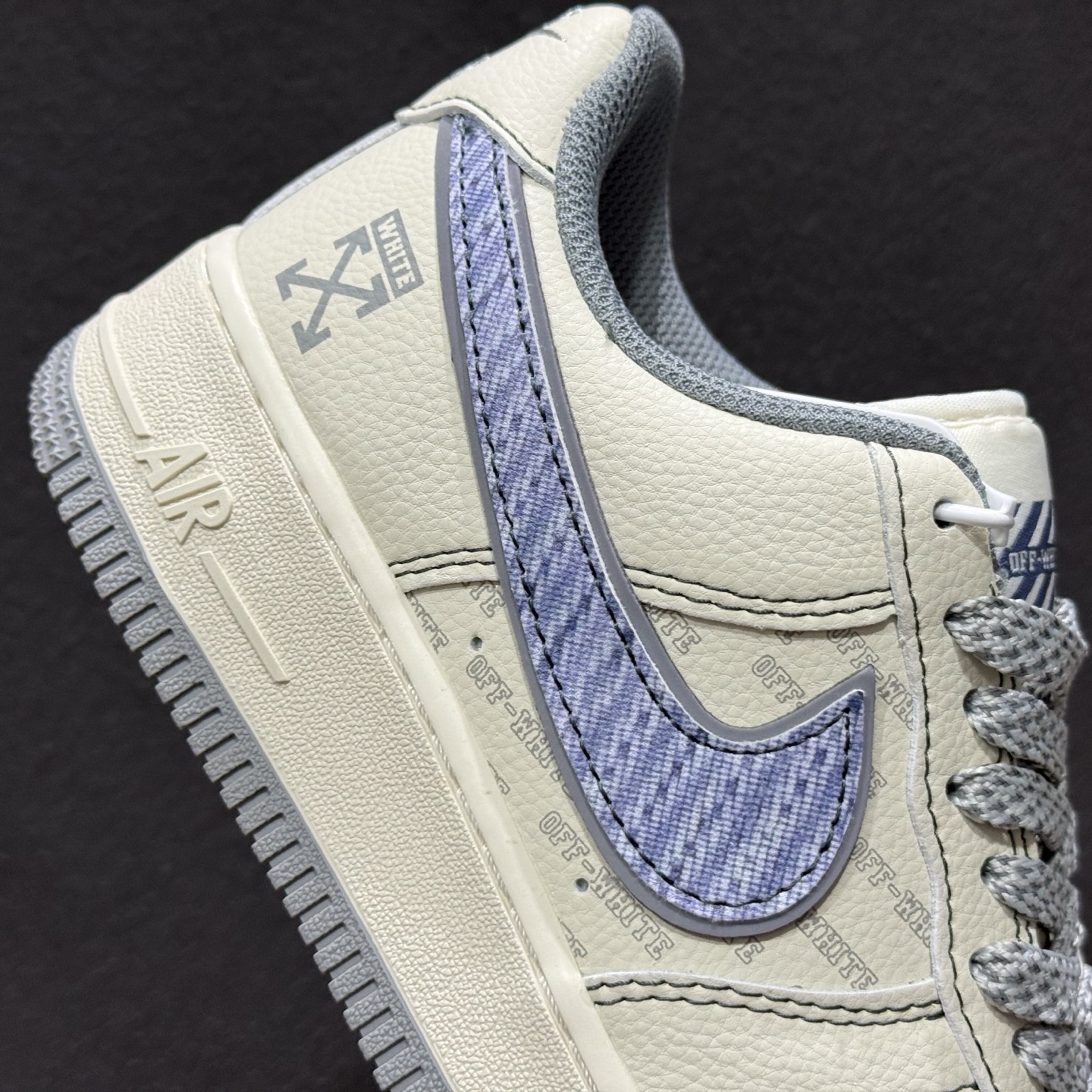 260 Air Force 1与Off-White的联名款太戳潮人米白主色搭配灰蓝解构风Swoosh XY2025-008