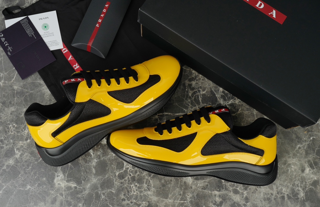 Prada America's Cup Yellow Sneakers Metallic Fabric Inlays,Linea Rossa Logo 2 i1731219283 3589 2