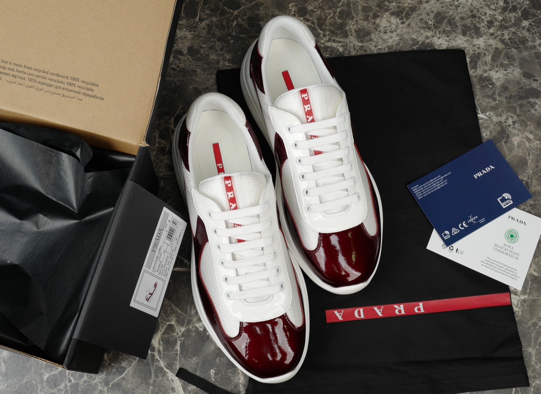 Prada America's Cup Leather-Trimmed Sneakers in Bordeaux/White 4 i1731219646 707 0