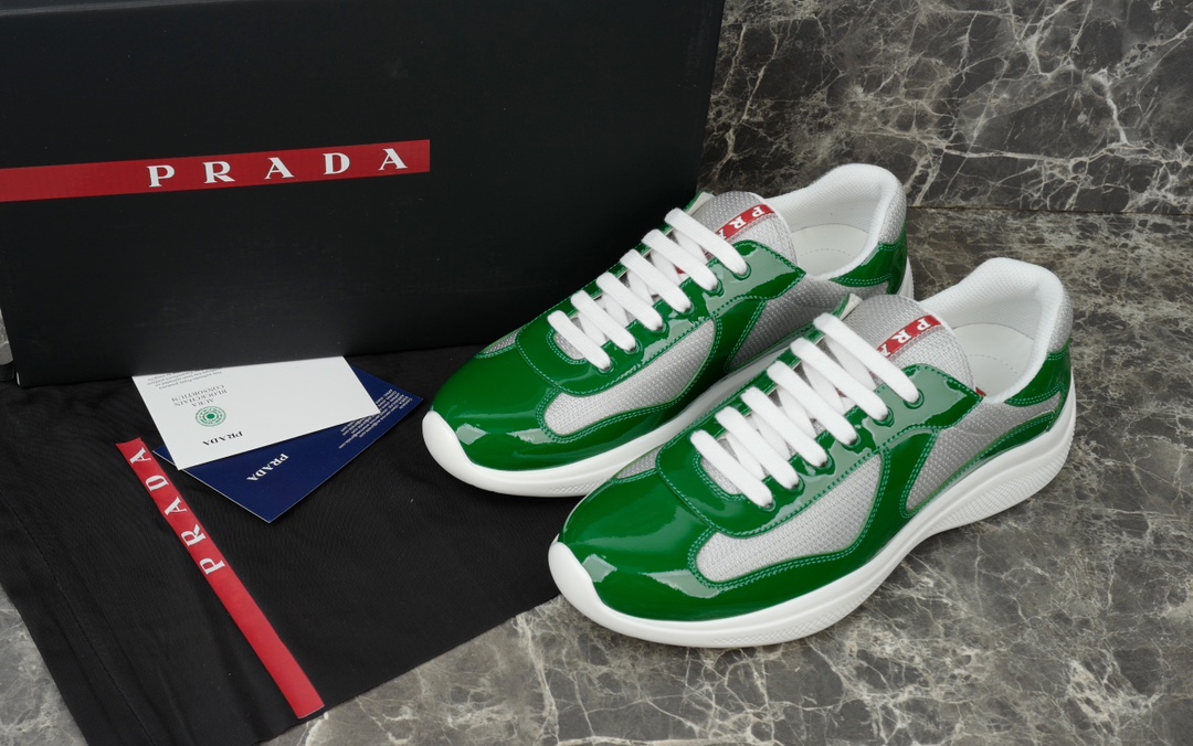 Prada America's Cup Sneakers - Green Patent Leather & Mesh Accents 2 i1731219952 4843 8