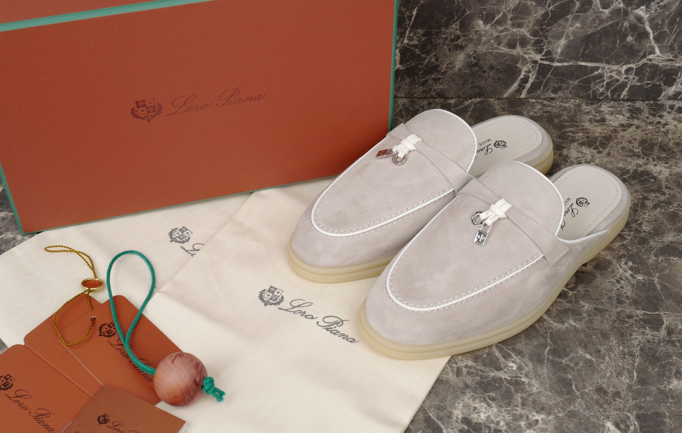 Loro Piana Summer Charms Walk Suede Moccasin Slides in Gray 2 i1740392763716 7103 0 0