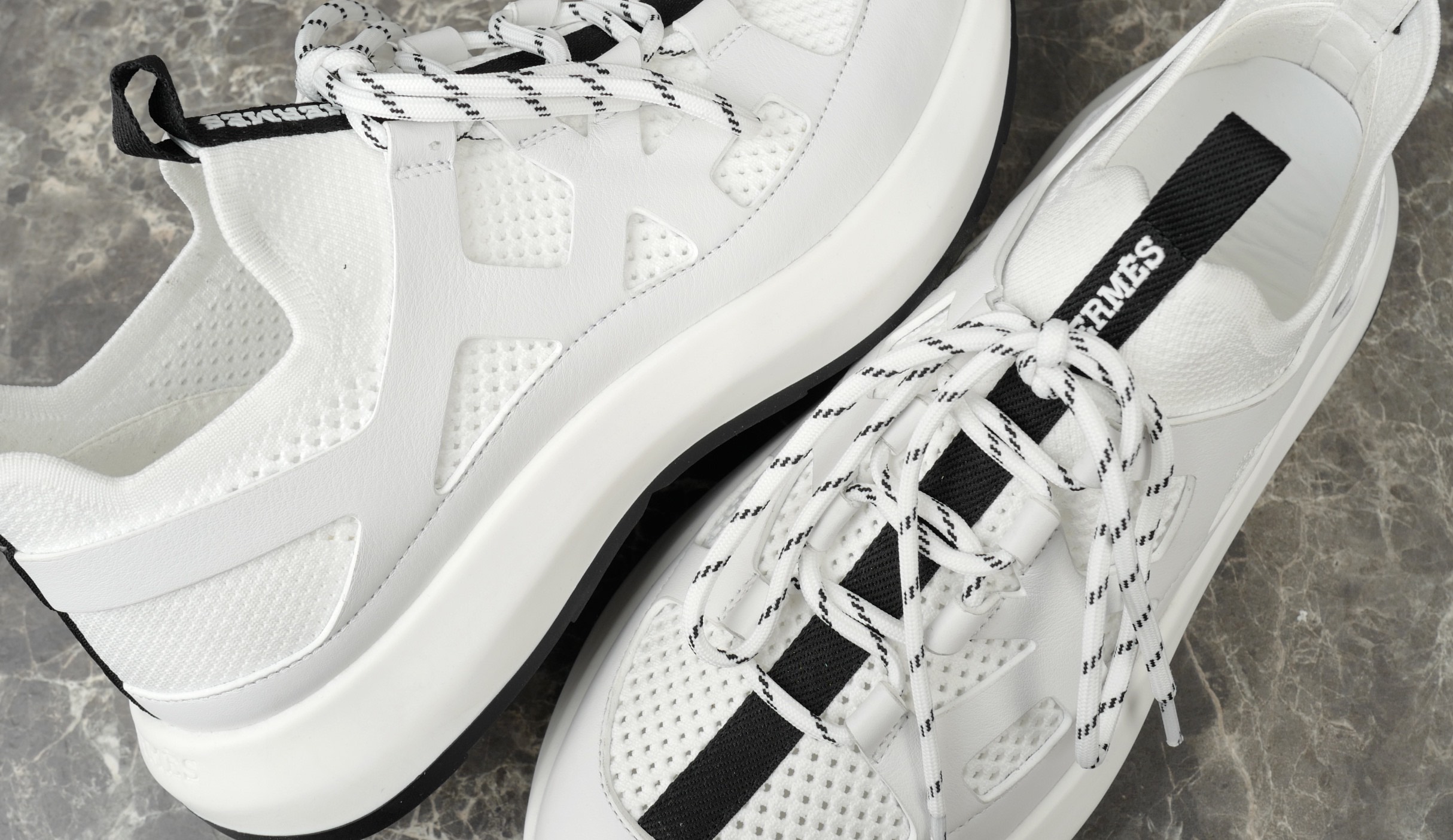 Hermes White Knit and Calfskin Sneakers with Geometric Openwork Details 6 i1743937975547 5724 0 4
