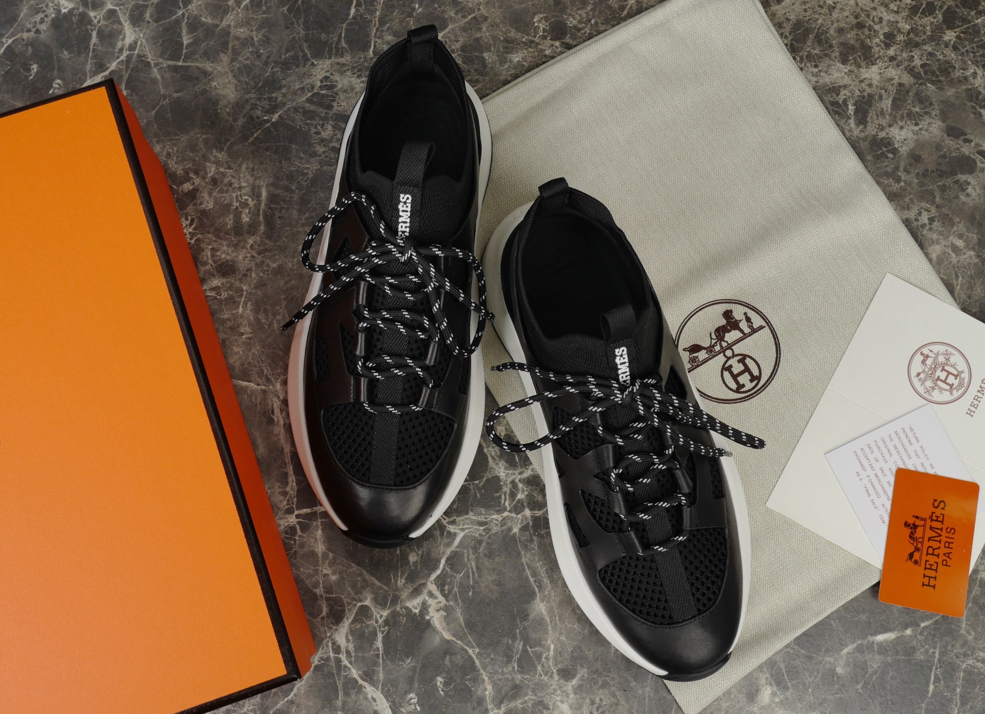 Hermes Knitted & Calfskin Sneakers with Geometric Openwork Details, Black 4 i1743938071653 7560 0 2