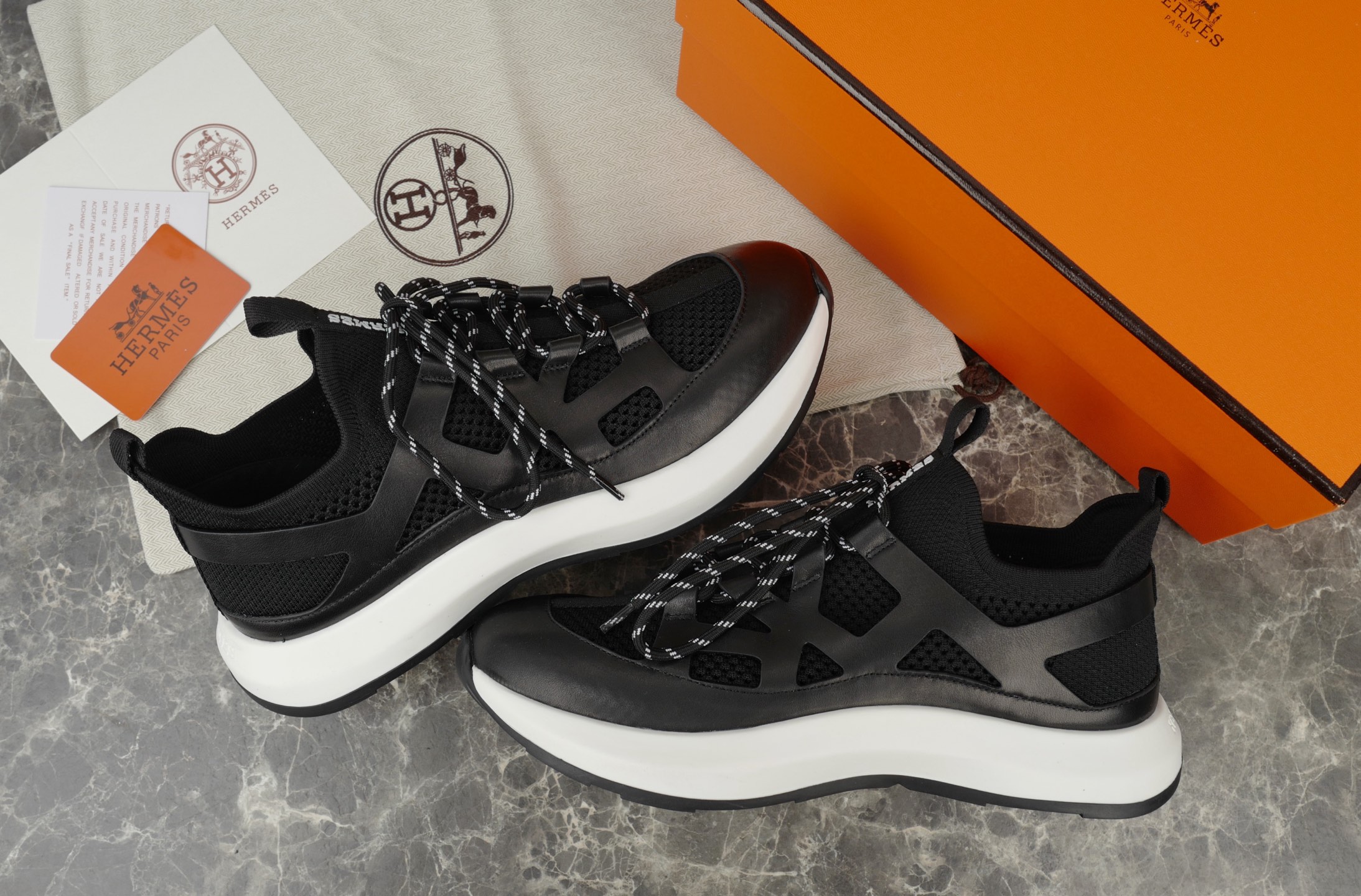 Hermes Knitted & Calfskin Sneakers with Geometric Openwork Details, Black 3 i1743938071672 7920 0 1