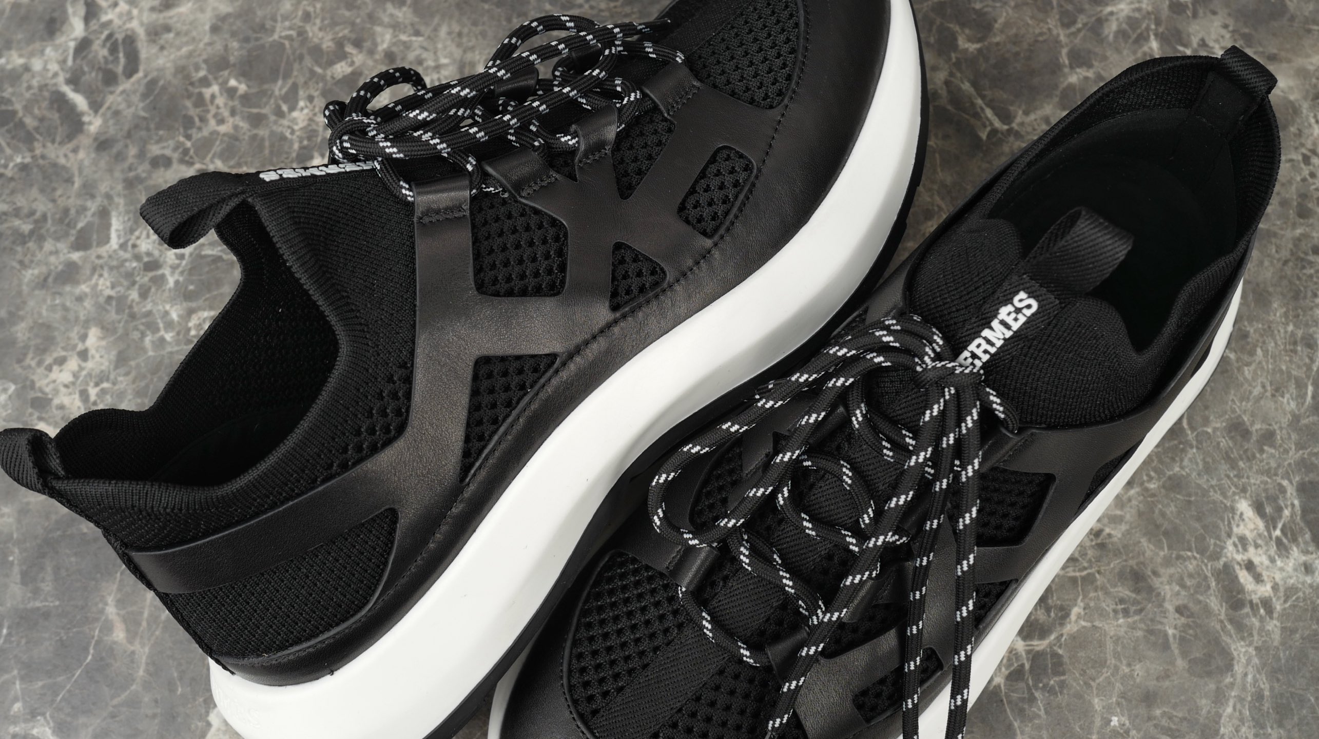 Hermes Knitted & Calfskin Sneakers with Geometric Openwork Details, Black 6 i1743938071674 6947 0 4