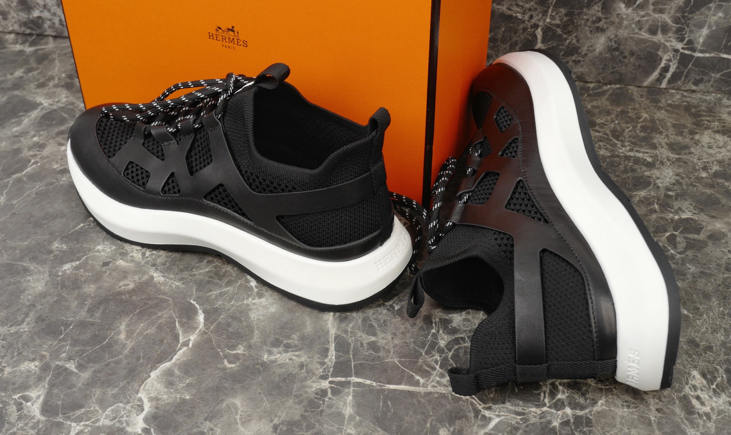 Hermes Knitted & Calfskin Sneakers with Geometric Openwork Details, Black 8 i1743938072320 9380 0 6