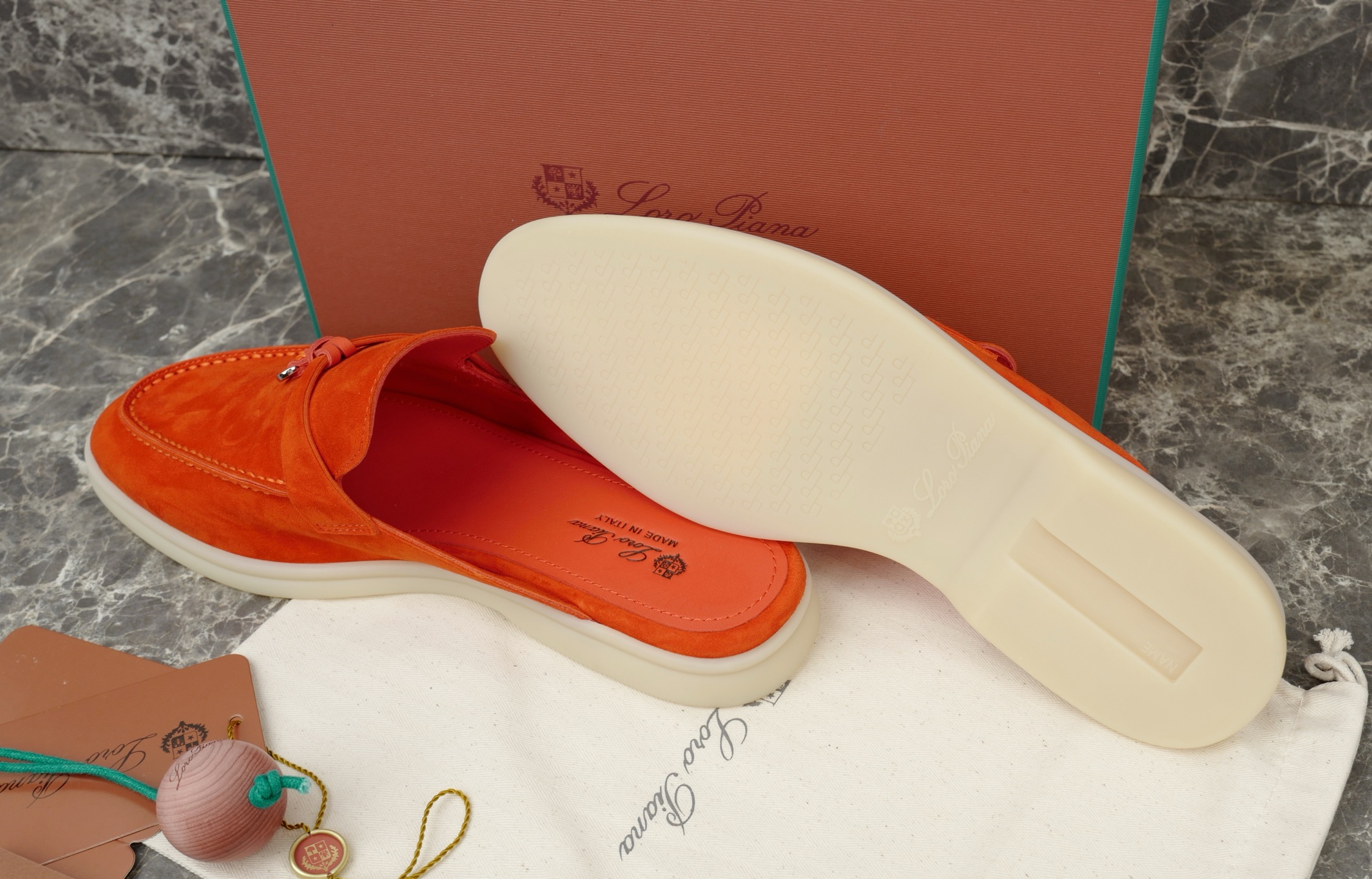 Loro Piana Summer Charms Walk Suede Moccasin Mules - Orange 7 i1744721831333 9139 0 5