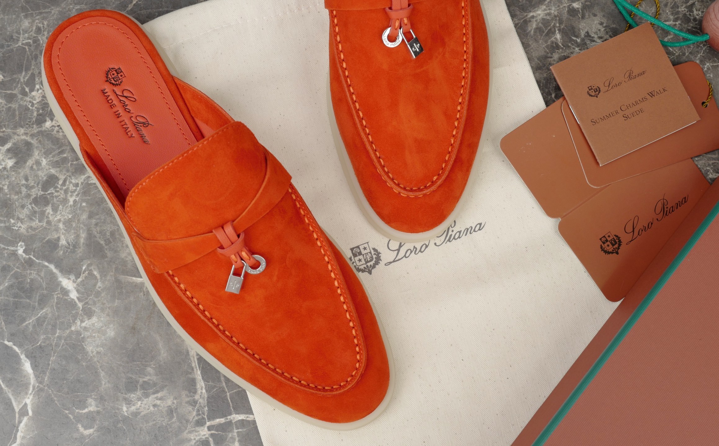 Loro Piana Summer Charms Walk Suede Moccasin Mules - Orange 6 i1744721832302 5194 0 4