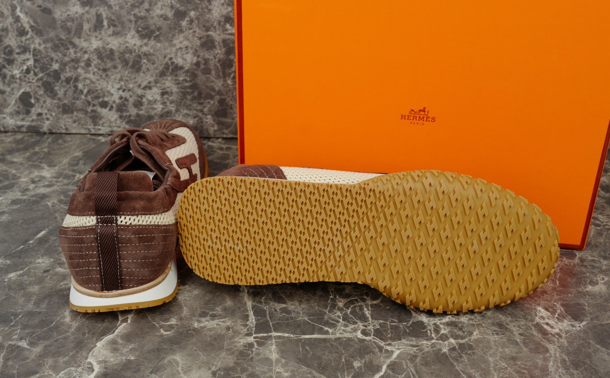 Hermes Suede Goat Skin Sneakers with Contrasting 'H' Detail - Retro Look 10 i1745583444090 2247 0 8