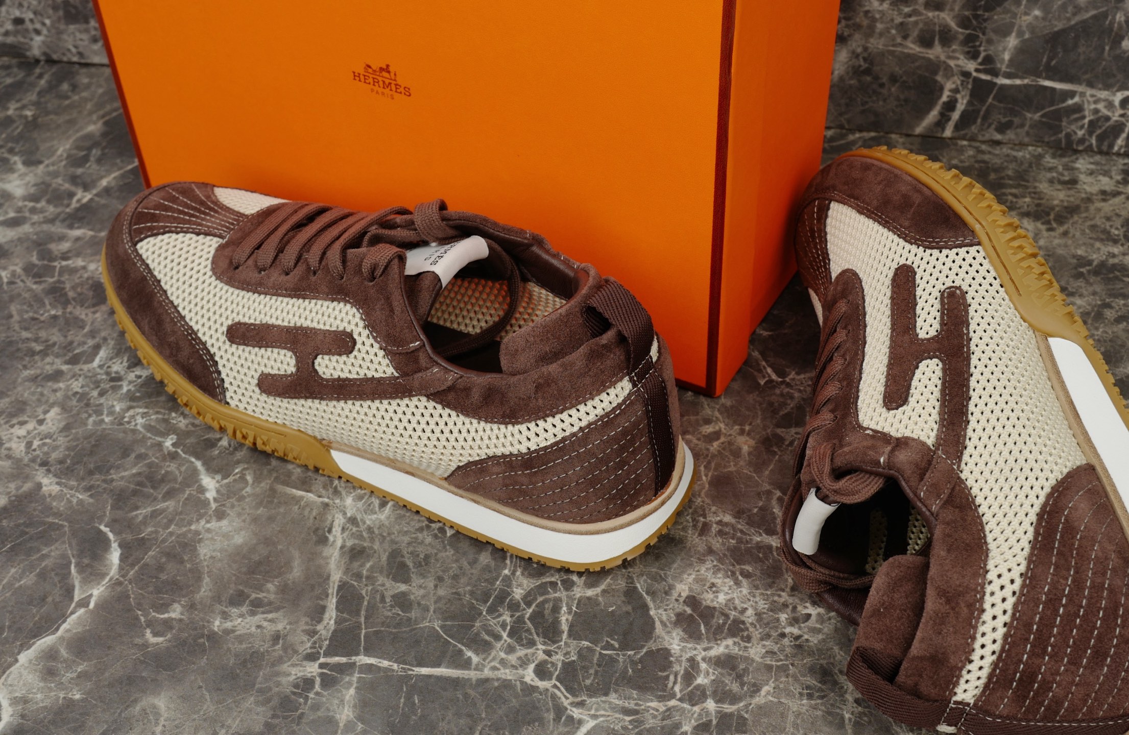 Hermes Suede Goat Skin Sneakers with Contrasting 'H' Detail - Retro Look 8 i1745583445749 2963 0 6