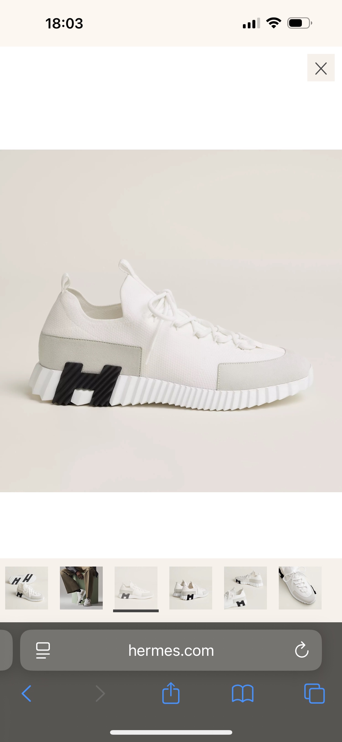 Hermes Bouncing White Knit & Suede Goat Skin Lace-Up Sneakers