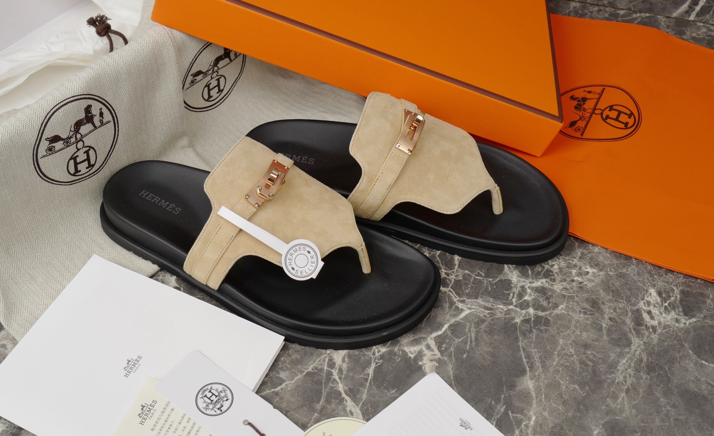 Hermès Women's Suede Leather Sandals with Kelly Buckle - Stylish Comfort 4 i1752580388374 3614 0 2
