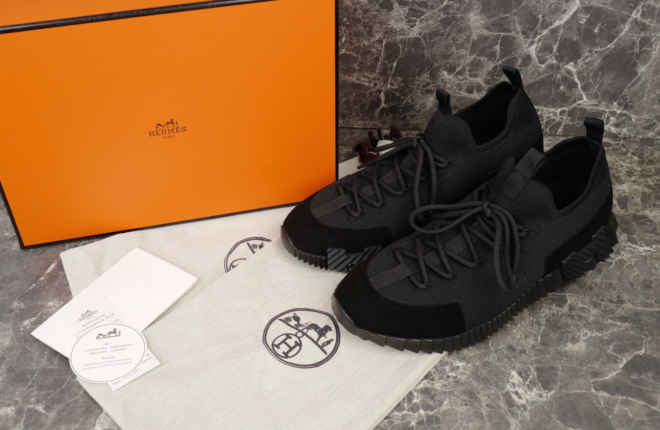 Hermes Men's Bouncing Sneaker in Knit and Suede Goatskin - Black, Sizes 38-47 1 i1753613119089 5301 0 0