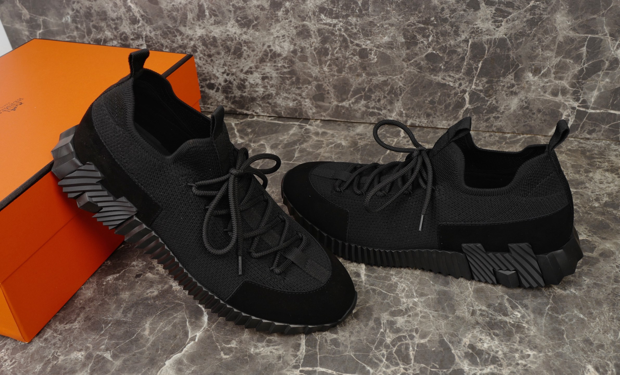 Hermes Men's Bouncing Sneaker in Knit and Suede Goatskin - Black, Sizes 38-47 8 i1753613119100 4878 0 7