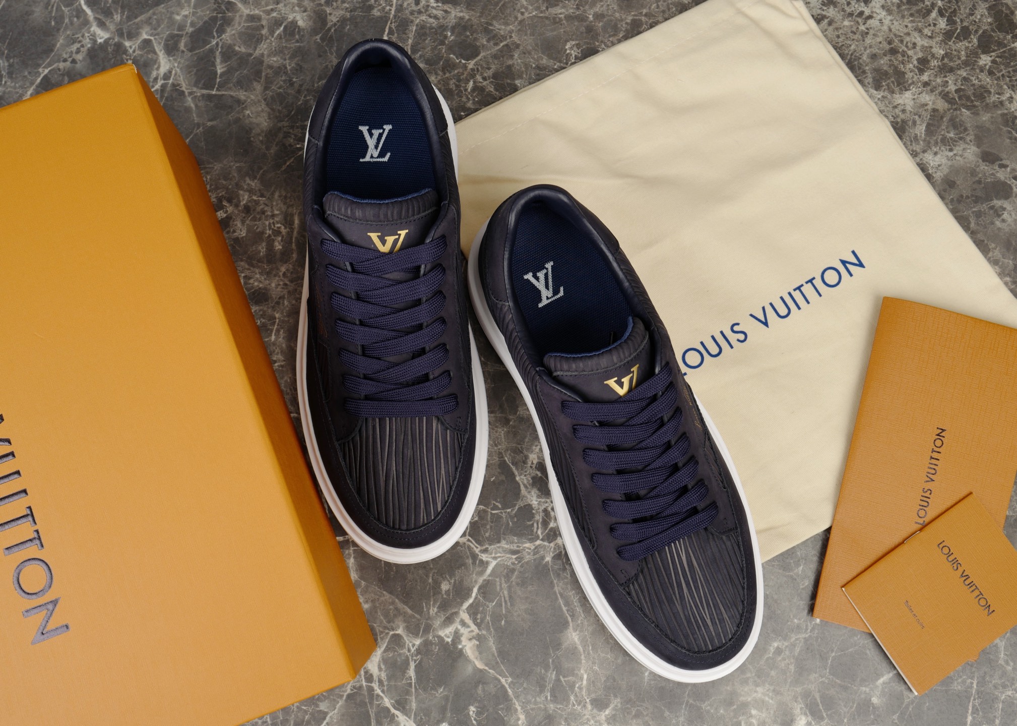 Louis Vuitton Beverly Hills Sneakers in Epi XL Suede Leather, Navy Blue 4 i1754652239282 533 0 2