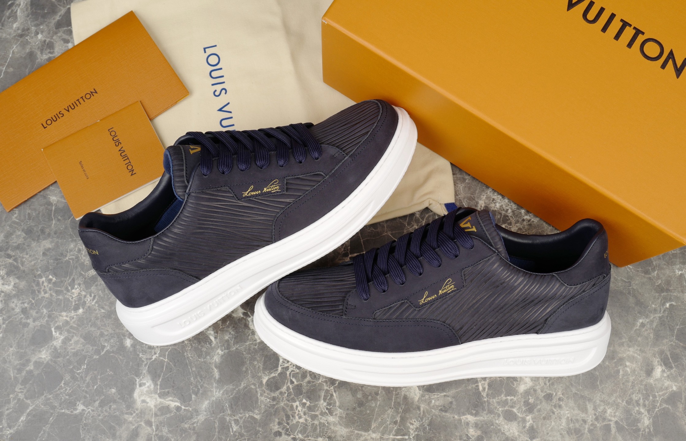 Louis Vuitton Beverly Hills Sneakers in Epi XL Suede Leather, Navy Blue 3 i1754652240170 9895 0 1