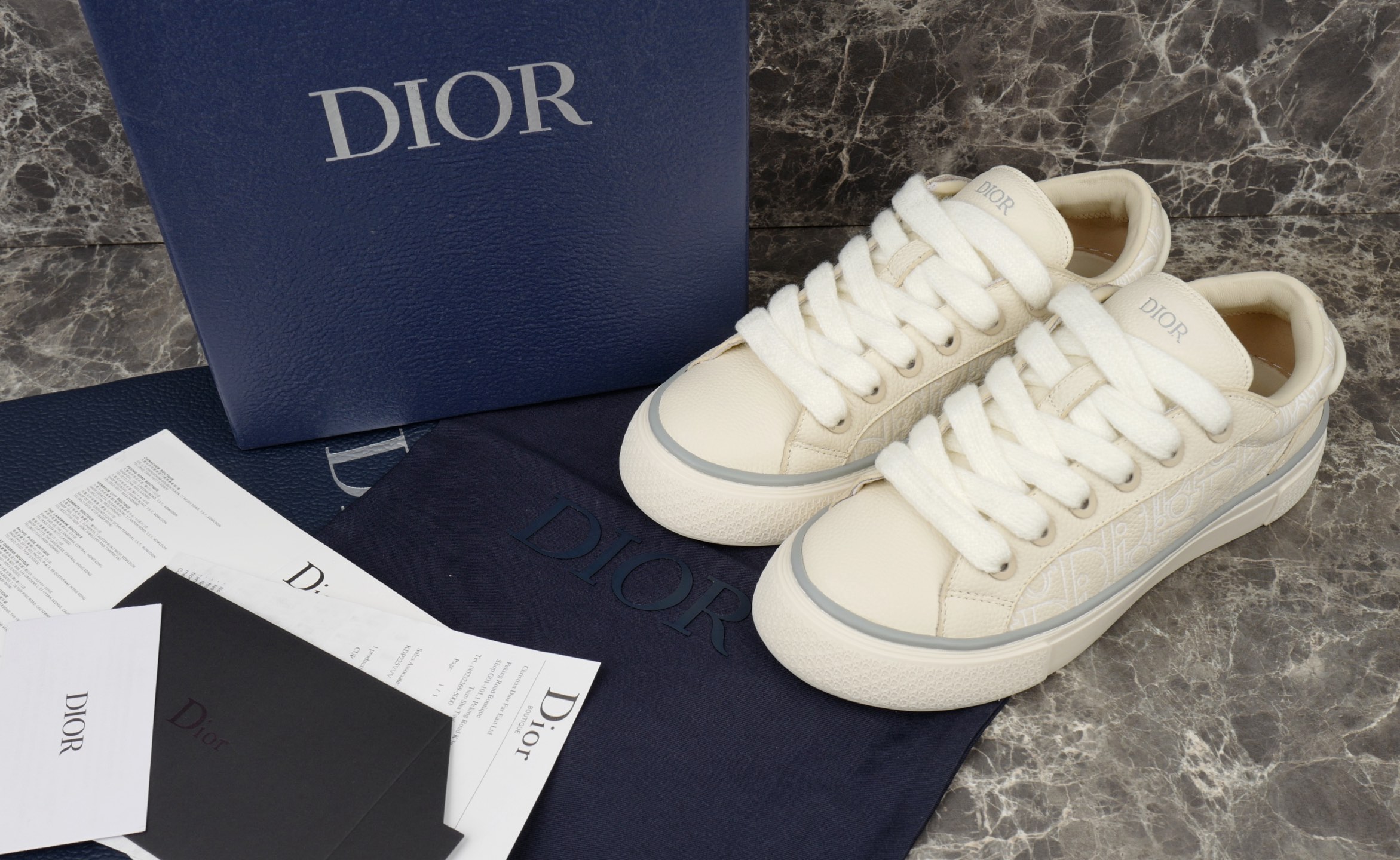 Dior B33 Beige Leather Sneakers with Di Gravity Print & Oblique Rubber Sole