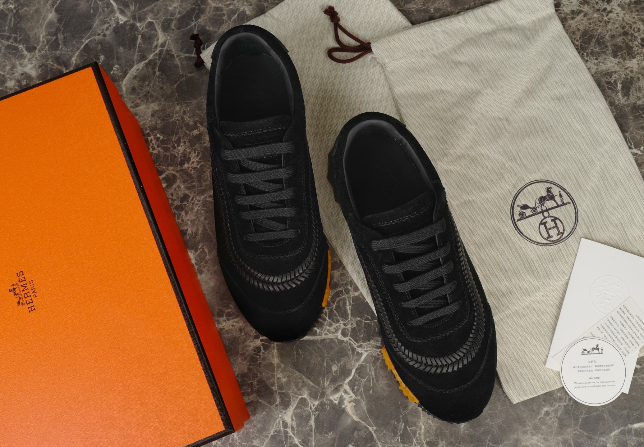 Hermes Men's Black Woven Leather Detail Lightweight Sole Sneakers 3 i1755512298178 7414 0 2