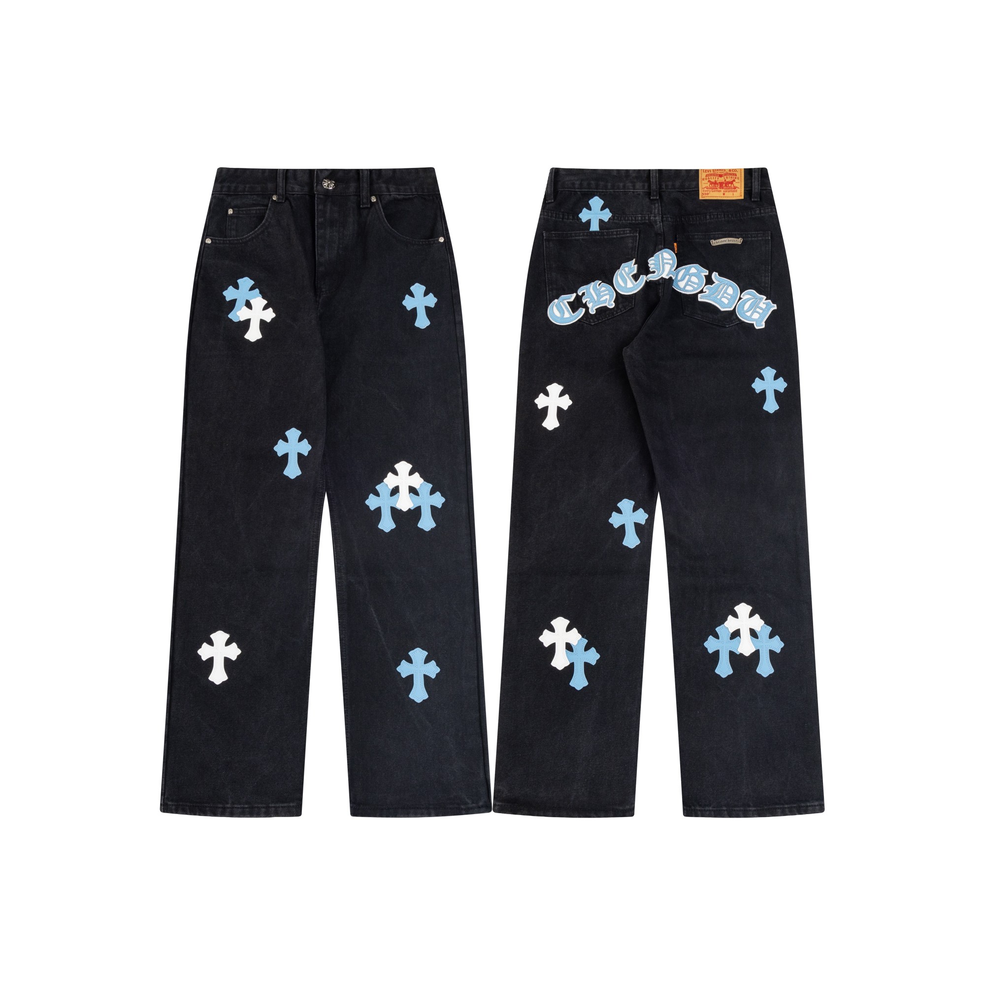 Chrome Hearts Kleidung Jeans Schwarz Blau Grau Nähen Männer 925 Silber Schaffell Frühlingskollektion Vintage