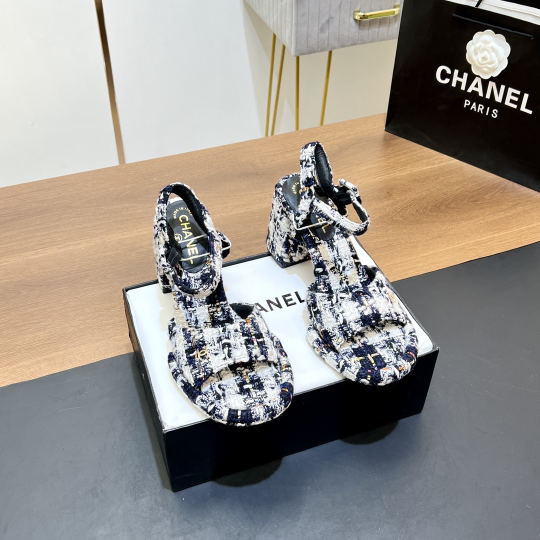 Chanel Chaussures Escarpins À Talons Hauts Sandales Tissé Genuine Leather Peau de mouton Série automne