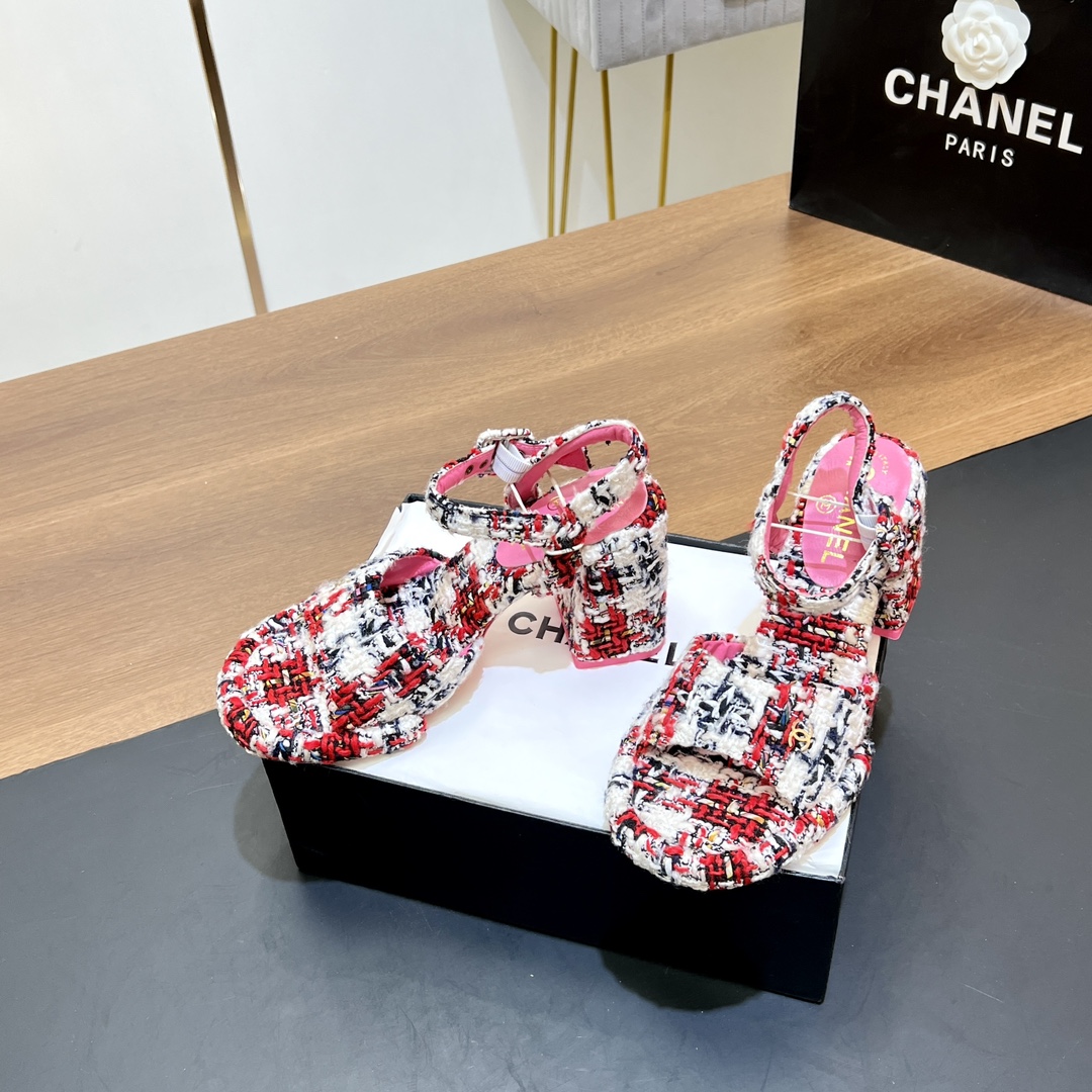 Chanel Haut
 Chaussures Escarpins À Talons Hauts Sandales Tissé Genuine Leather Peau de mouton Série automne