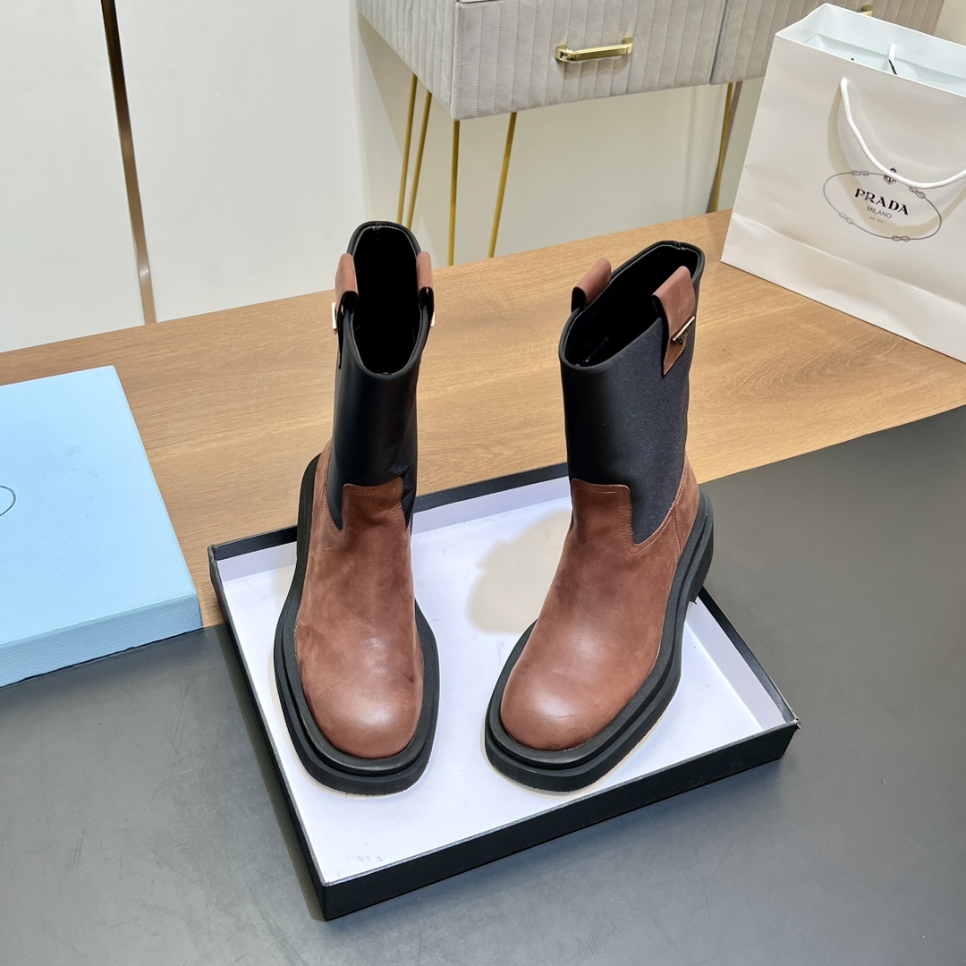 Prada Bottes Martin Bottes Courtes Acheter aaa pas cher
 Cuir de veau vache Caoutchouc Peau mouton