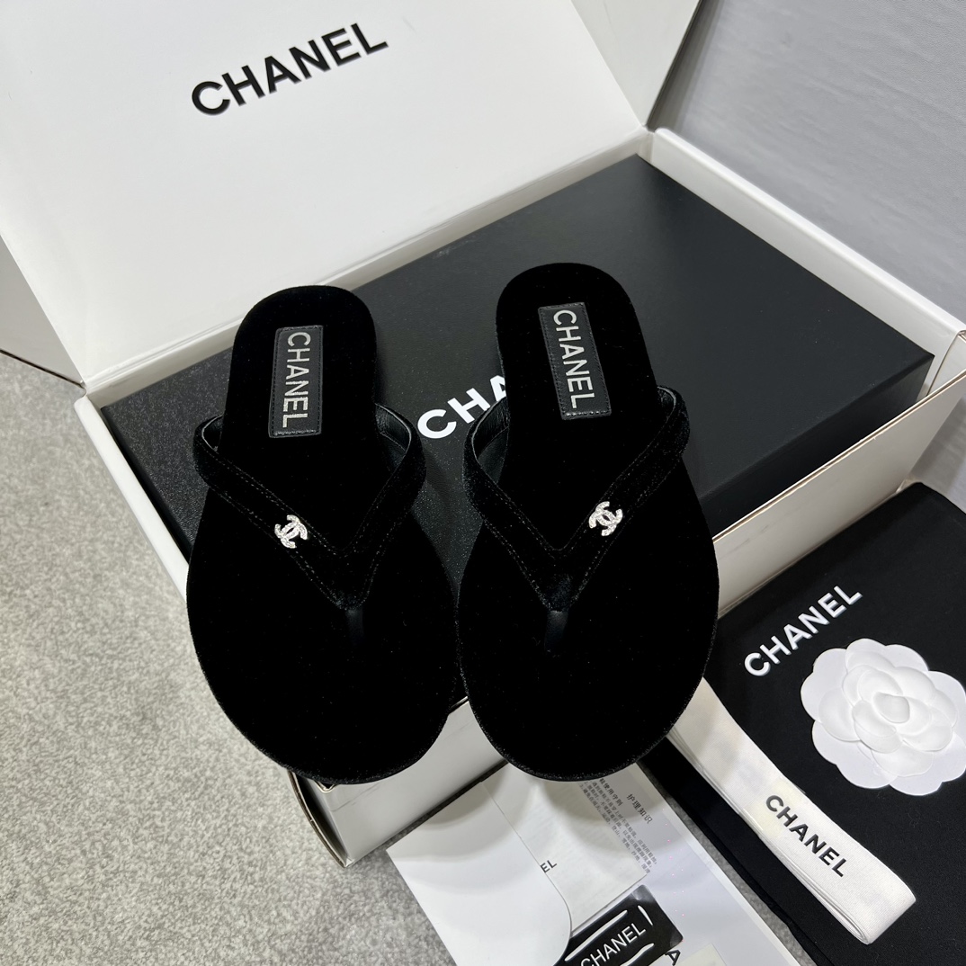 Chanel Shoes Slippers Set With Diamonds Genuine Leather Silk Spring/Summer Collection