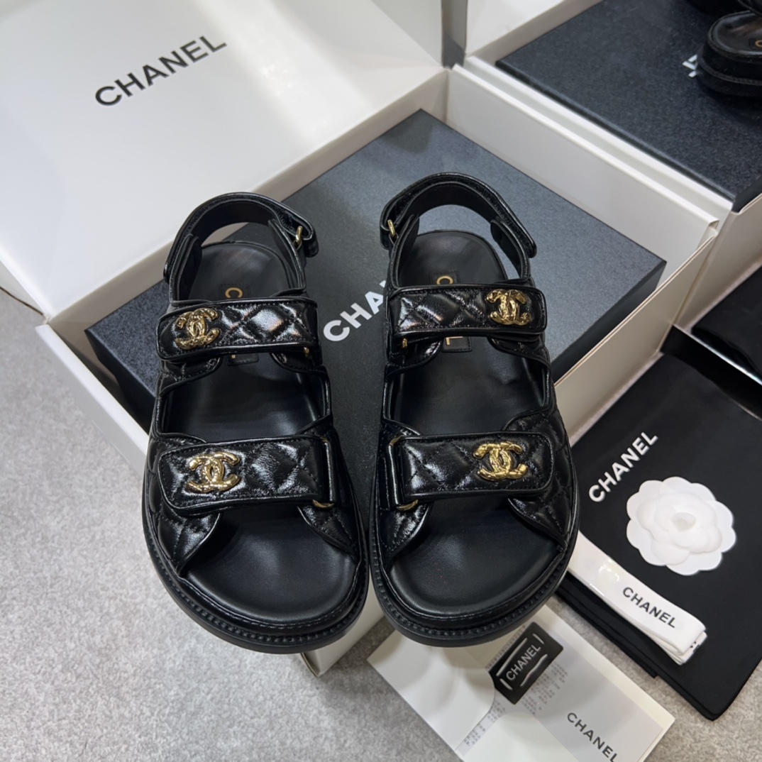 Chanel Shoes Sandals Gold Hardware Genuine Leather Sheepskin Beach