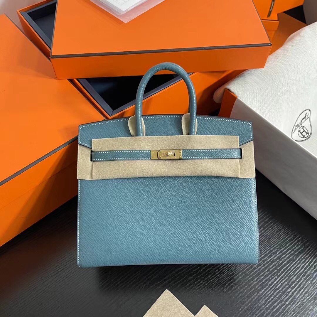 Hermes Birkin Borse Borsette Blu Cucire Hardware oro Epsom