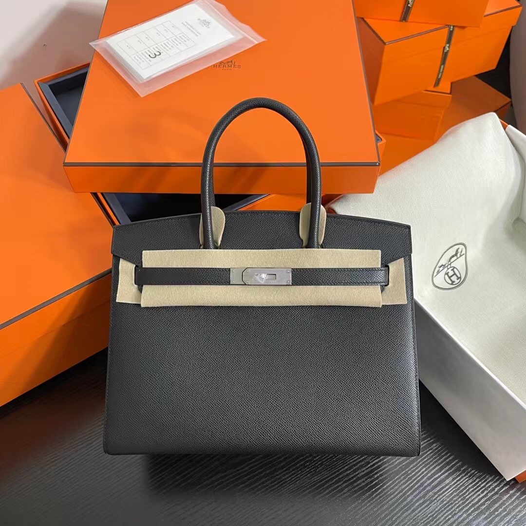 Hermes Birkin Borse Borsette Nero Cucire Hardware argento Epsom