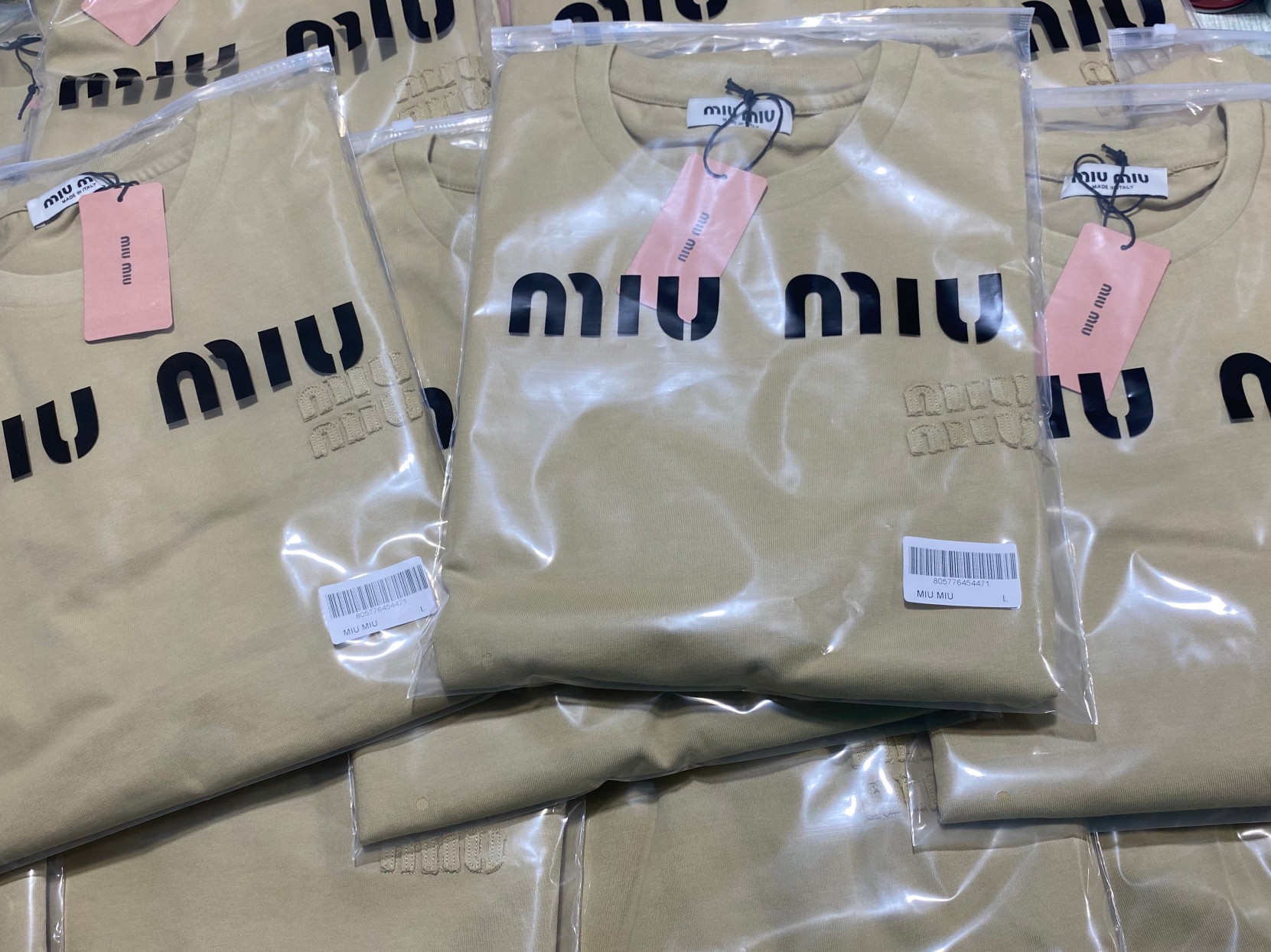 Miu Miu Logo T-Shirt Long Sleeve Crew Neck Cotton Top Size S-XL