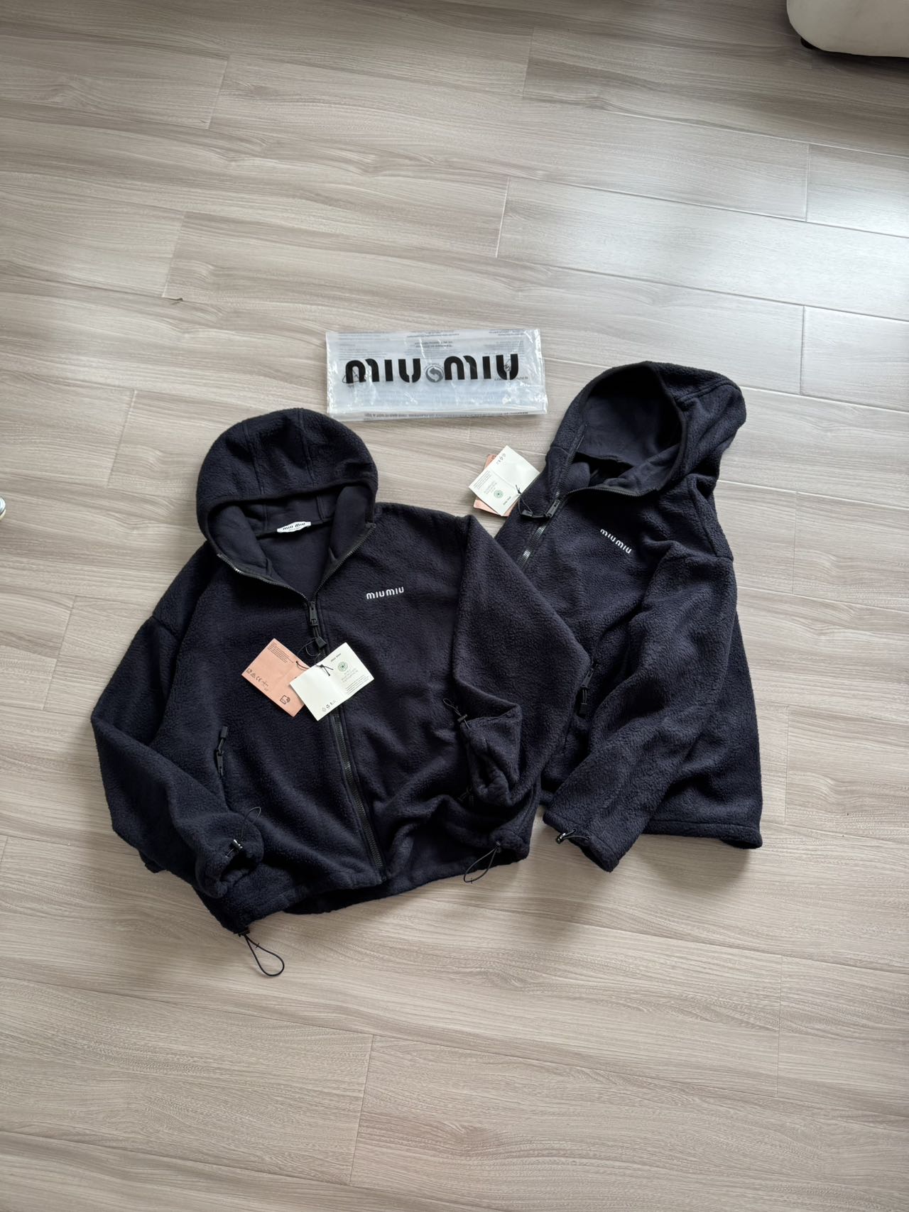 Miu Miu Women's Fleece Zip-Up Hoodie Sweatshirt Drawstring Hem