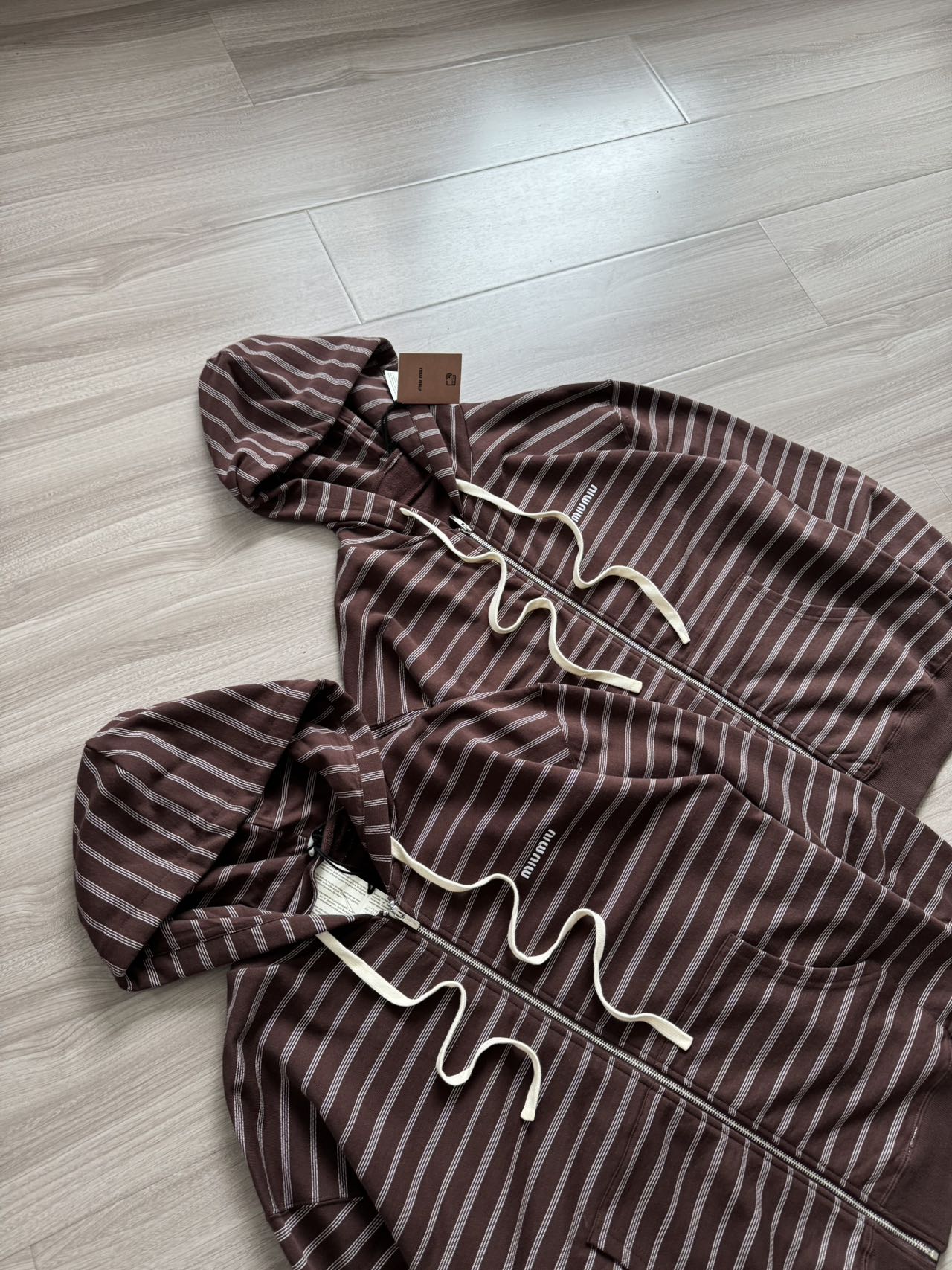 Miu Miu Brown Striped Cotton Full-Zip Hoodie Unisex Sweatshirt 5 a1760412040569 7073