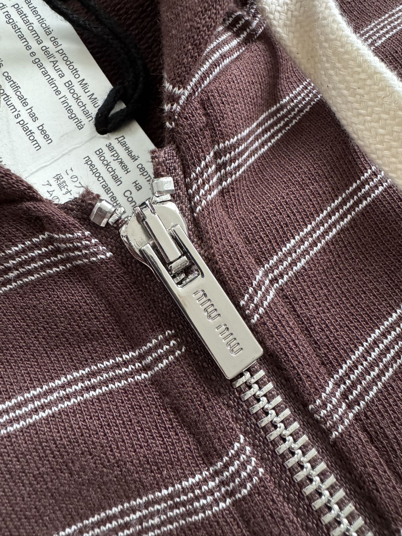 Miu Miu Brown Striped Cotton Full-Zip Hoodie Unisex Sweatshirt 7 a1760412044132 3023