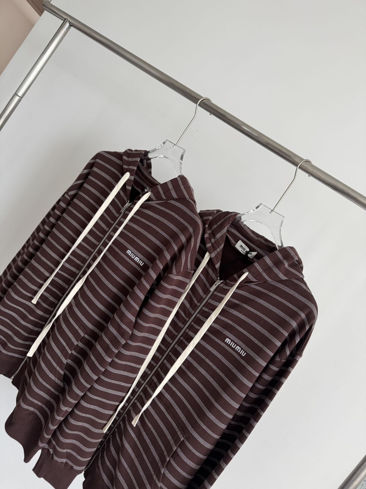 Miu Miu Striped Full-Zip Hoodie Brown/White Unisex Cotton Blend Sweatshirt 2 a1760412052129 1515