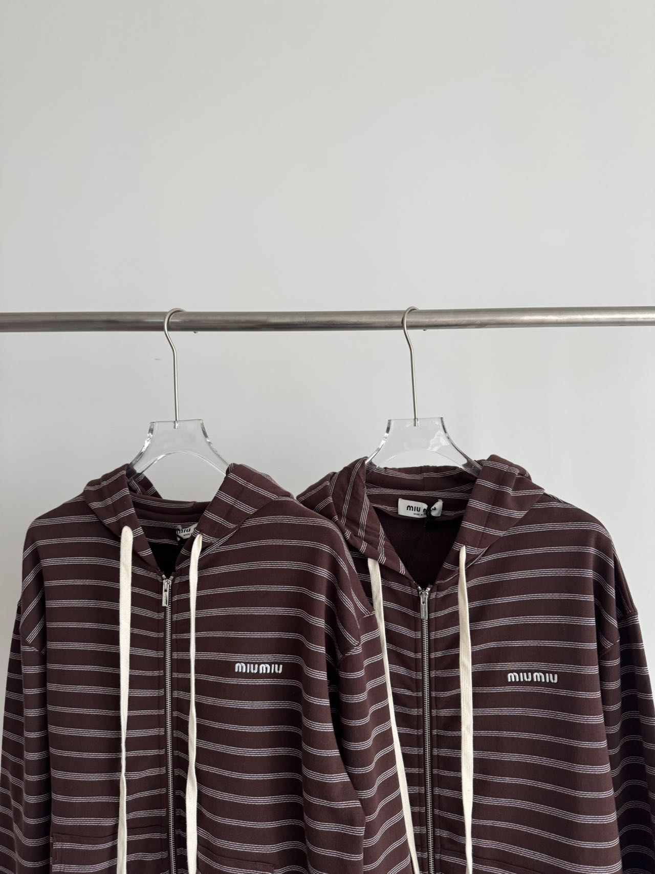 Miu Miu Striped Full-Zip Hoodie Brown/White Unisex Cotton Blend Sweatshirt 4 a1760412052132 3864