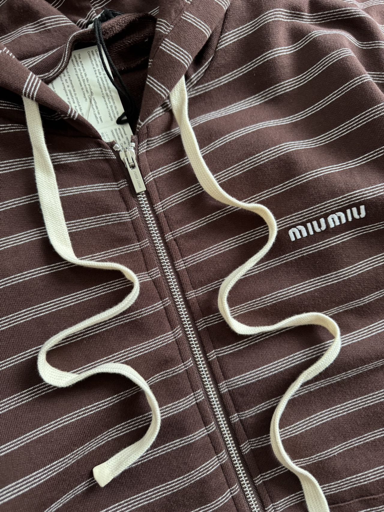 Miu Miu Striped Full-Zip Hoodie Brown/White Unisex Cotton Blend Sweatshirt 5 a1760412052136 7883