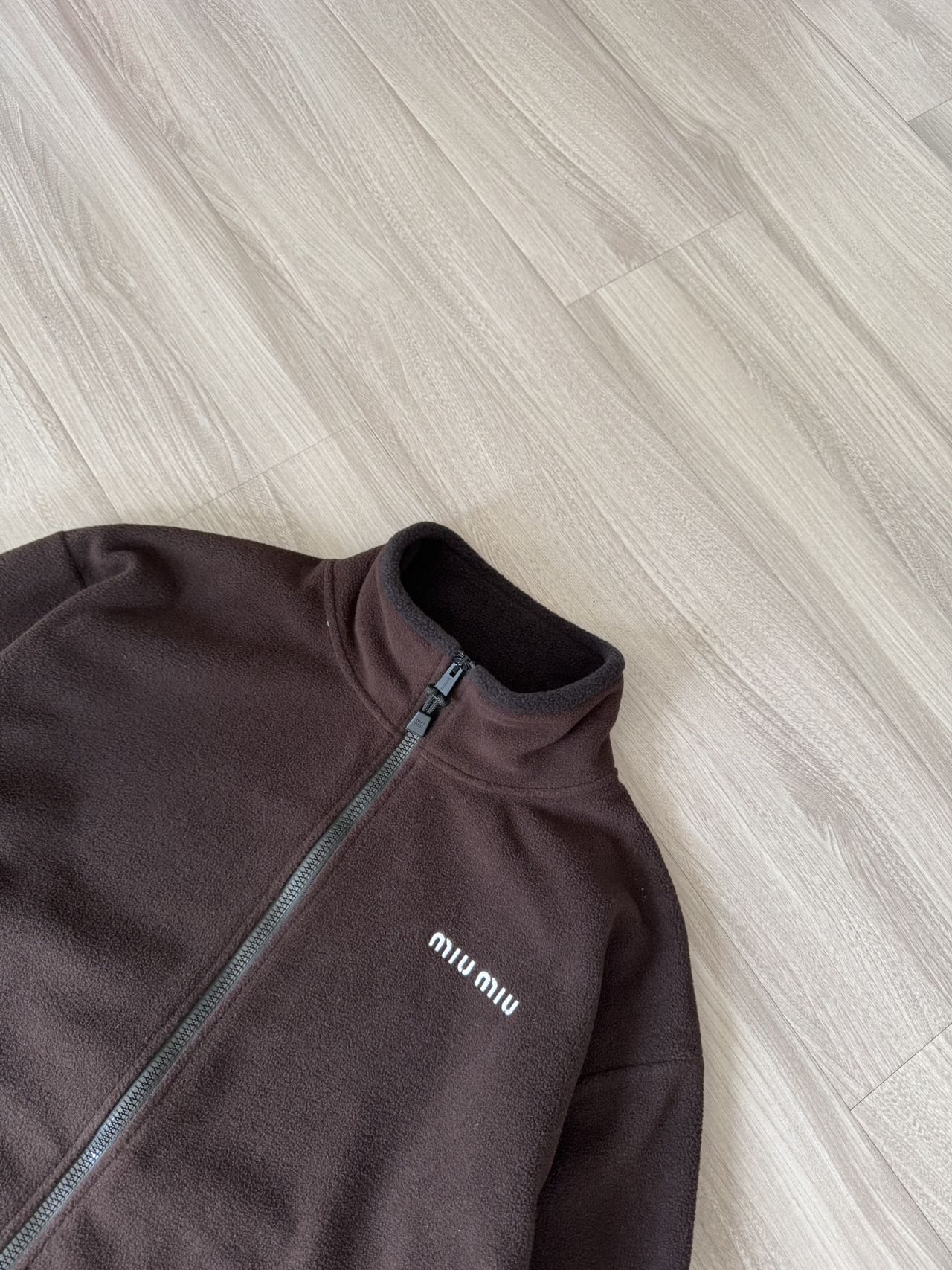 Miu Miu Brown Fleece High Neck Jacket Slim Fit Unisex Style 5 a1760533796149 0748