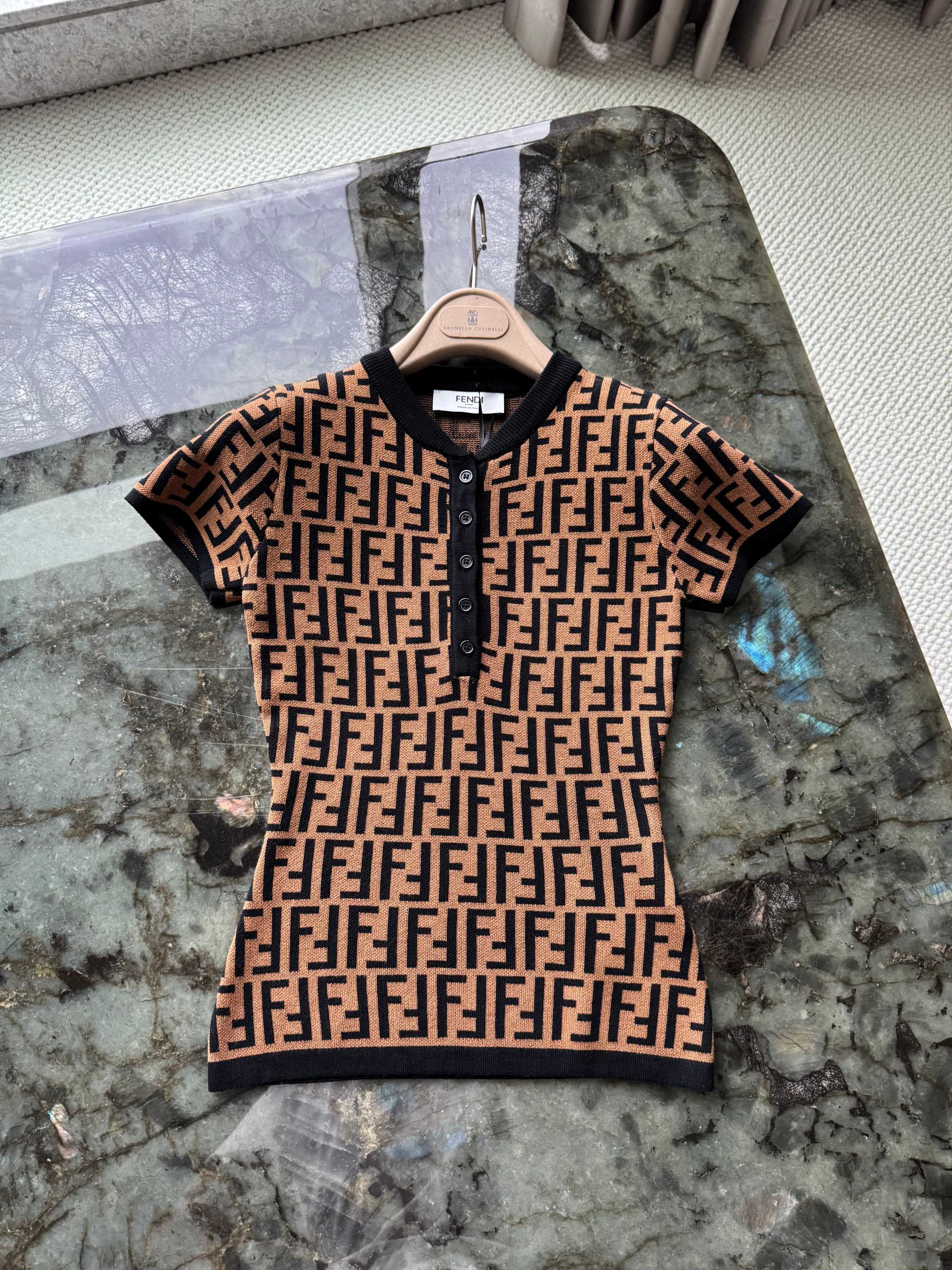 Fendi FF Motif Knit Short Sleeve Top - Stylish & Comfortable 2 a1748581144142 2173