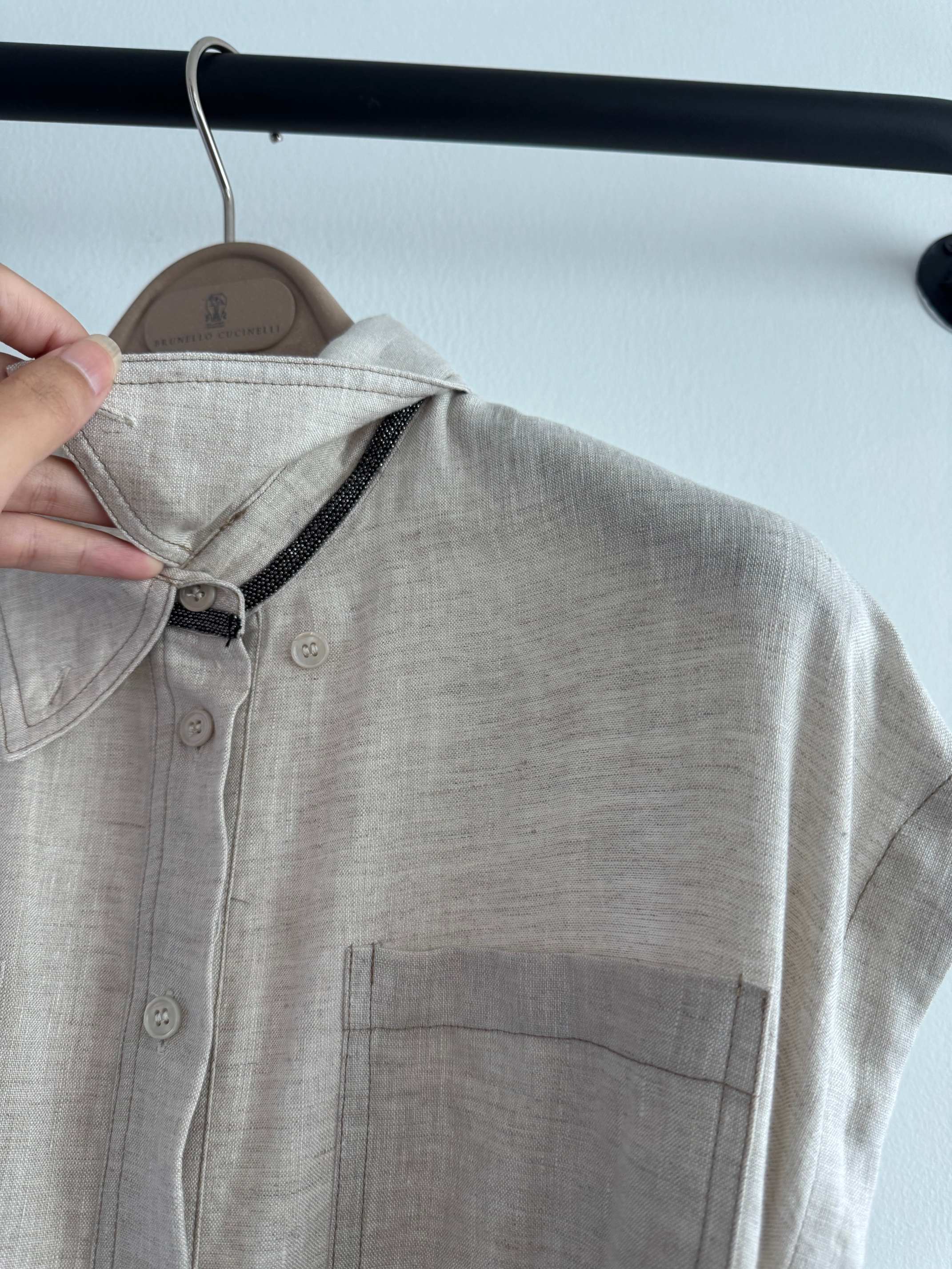 Elegant Linen Top with Copper Beaded Collar - Timeless Minimalist Design 5 a1749542840190 7218