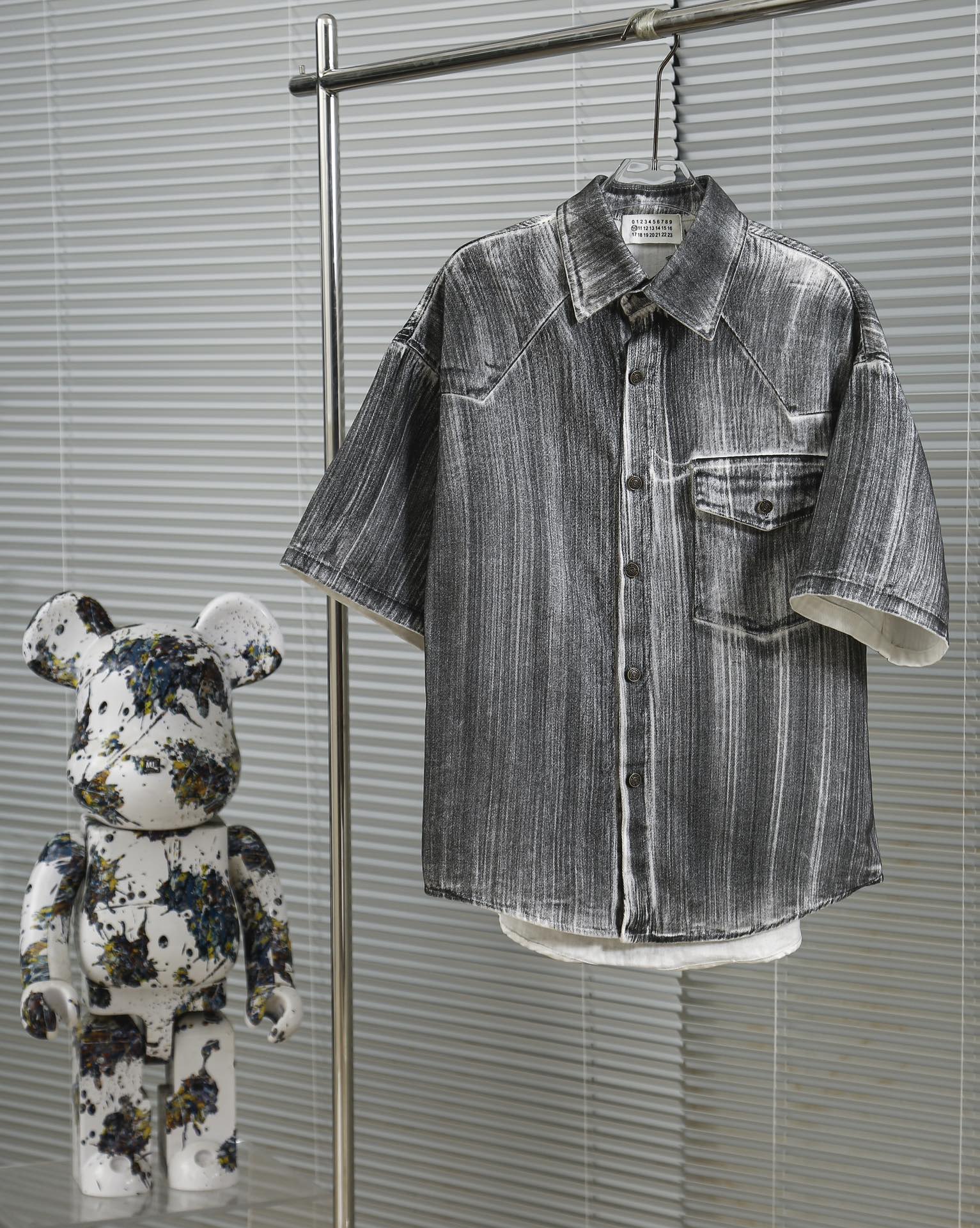 💰380 MJ Designer Magella MM6 24SS hand-painted water-washing shirt customised to a hardware upper size SMLXl
