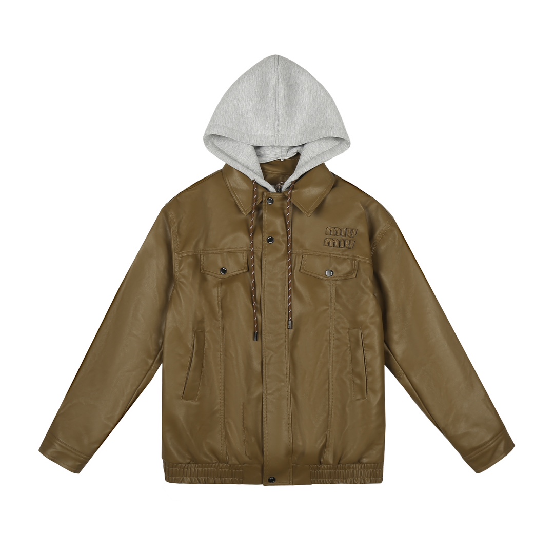 MJ Designer 24: Miu Fake Leather Jackets with Embroidery Logo and Rabbit Hair - 图片 4