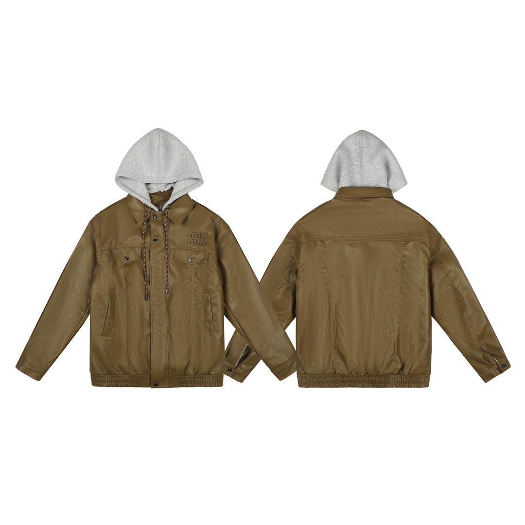 MJ Designer 24: Miu Fake Leather Jackets with Embroidery Logo and Rabbit Hair - 图片 3